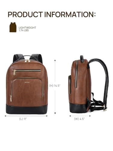Telena Leather Laptop Backpack Women Men 15 inch Computer Bag Vintage Work Business for Teacher Nurse Black Brown - Thumbnail 4
