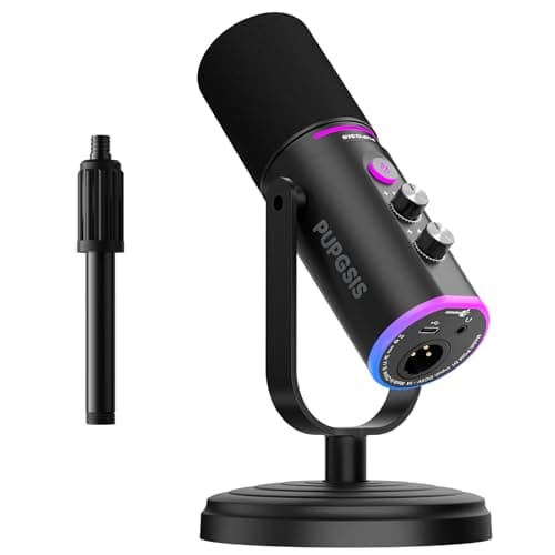 PUPGSIS Podcast Dynamic Microphone, XLR/USB Recording PC Microphones for Broadcast, Podcast, Recording, Gaming & Streaming, Studio Mic with Mute, Headphone Jack, Monitoring Volume Control, Windscreen