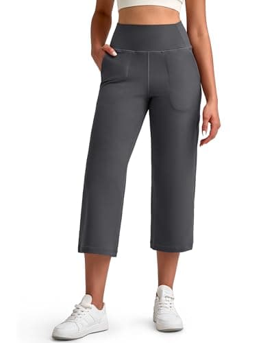 G4Free Yoga Pants with Pockets for Women High Waisted Capri Loose Stretch Comfortable Soft Sport Casual Trousers(Dark Gray,L,21") - Image 1