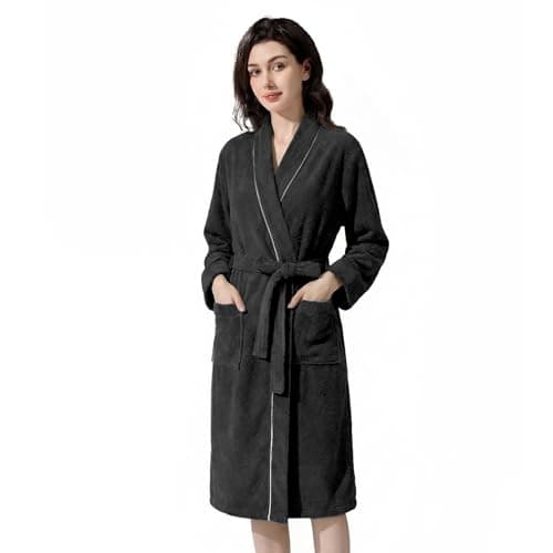 Inner Wish Women's Soft Terry Cloth Bathrobe - Ultra Absorbent Quick Dry Kimono Robe for Shower,Spa,Home，Dark Grey，2XL/3XL - Image 1