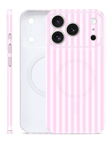 Aitipy Magnetic Striped Phone Case for iPhone 13, Compatible with MagSafe, Cute Stripe Fashion Aesthetic Soft TPU Slim Shockproof Protective Phone Cover for Women Girls-Pink - Image 1