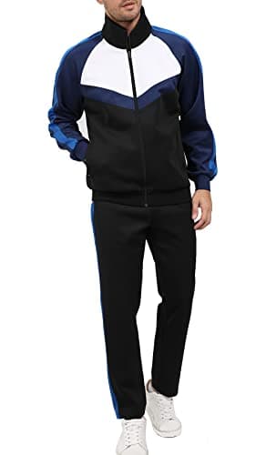 Sun Lorence Tracksuits for Men Set 2 Pcs with Full-Zip Breathable Stretchy Jogging Sports Clothing Suits Black Blue X-Large - Thumbnail 6