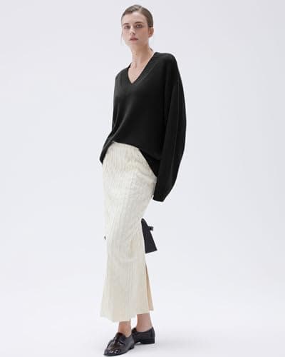 SUUKSESS Women Cashmere Oversized Sweaters V Neck Pullover Tops Fall Winter Long Sleeve Jumpers (Jet Black,L) - Thumbnail 5