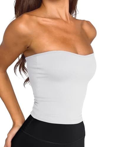 LASLULU Womens Strapless White Tube Tops Basic Backless Sleeveless Longline Bandeau Going Out Crop Tops Cute Casual 2026 Summer Outfits(White Medium) - Thumbnail 2