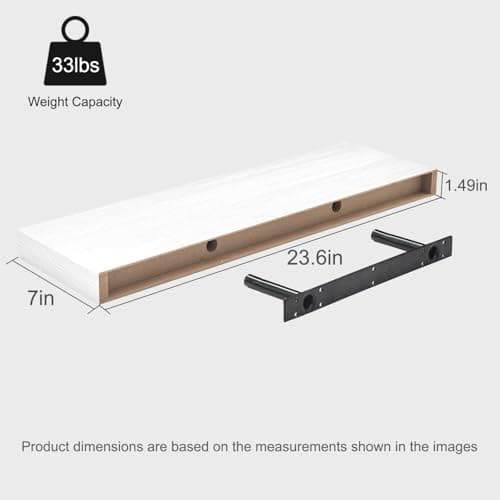 Modcraft Floating Shelves for Wall 24 Inch (Set of 2), 7.1" Deep Wide Wall Mounted Shelf for Bathroom Organizer Over Toilet, Modern Wood Storage Shelving for Bedroom Kitchen Living Room, White - Thumbnail 3