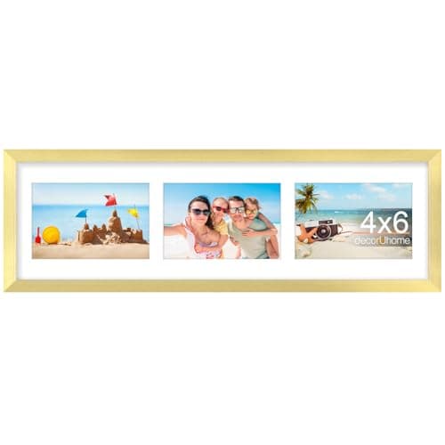decorUhome 6x20 Picture Frames Collage Wall Decor, Display 3Pcs 4x6 Photos with Mat or 1Pcs 6x20 Unmatted, 3 4x6 Collage Picture Frames for Wall Mounting, Gold - Image 1