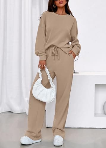 KIRUNDO Spring Fall Sweatsuits Women 2 Piece Outfit Lounge Sets 2026 Matching Airport Travel Sweatshirt Sweatpants Tracksuit(Khaki, X-Large) - Thumbnail 5