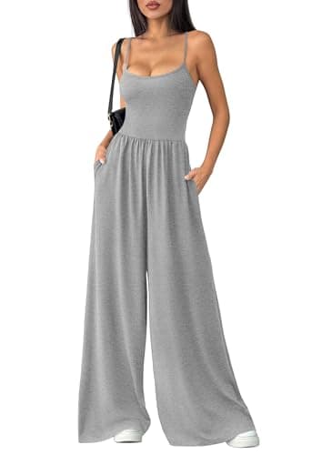 PRETTYGARDEN Jumpsuits for Women Summer 2026 Sleeveless Wide Leg Date Night Rompers Beach Vacation Cruise One Piece Outfits(Grey,X-Large) - Image 1