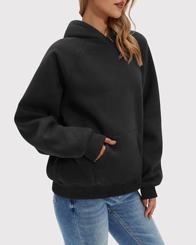 Stelle Women Hoodies Oversized Fleece Long Sleeve Comfy Casual Pullover Sweatshirts 2026 Winter Fall Outfits Black Medium - Thumbnail 2