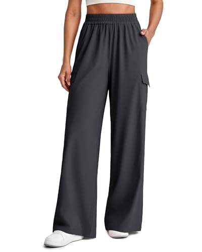 G4Free Lightweight Summer Pants Women Flowy Wide Leg Pants Loose Pull On Elastic Waist Pants with Cargo Pockets(Black XL,27") - Image 1