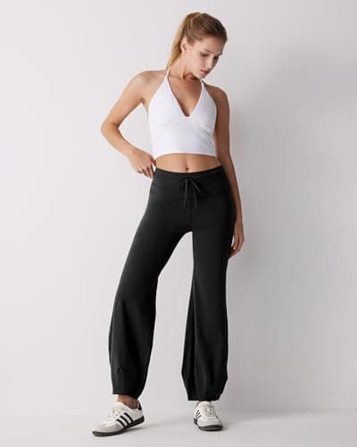 MOOSLOVER Women Quick Step Bubble Pants Drawstring High Waist Flare Leggings Casual Lounge Yoga Active Pant(XL,Black) - Thumbnail 4