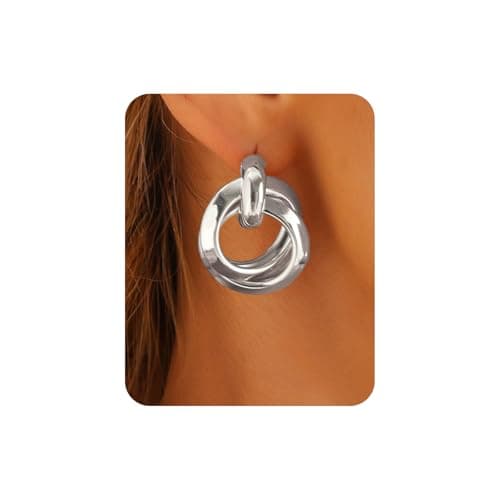 UANNEAU Chunky Silver Earrings for Women Trendy 14k Gold Plated Statement Triangle Stud Earrings Hypoallergenic Lightweight Geometric Vintage Drop Earring Jewelry Gifts - Image 1