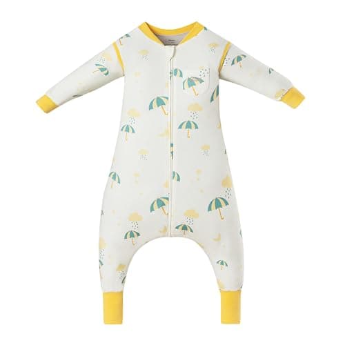 AnZai Merino Wool & Organic Cotton Toddler Sleep Sack with Feet – Removable Sleeves, Wearable Blanket with Legs (Oatmeal Cloudy Nap, 3-4 T)