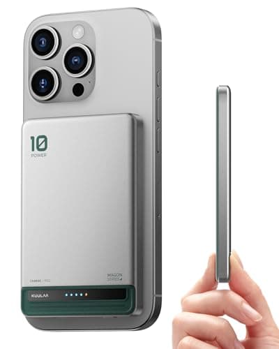 Kuulaa for MagSafe Battery Pack 10000mAh, Alloy Type C 20W Ultra Slim Wireless Portable Phone Charger with USB-C Cable, 0.51in Magnetic Power Bank for iPhone 16/15/14/13/12 (Silver) - Image 1