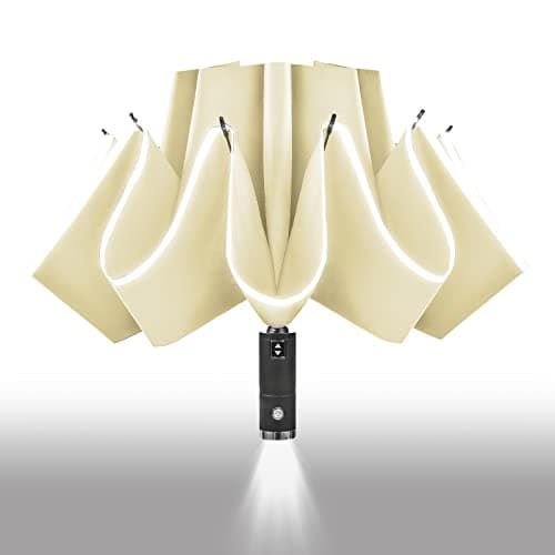 Lejorain Inside Out Umbrella Folding - Inverted LED Umbrellas Automatic Open and Close - Women Rain Umbrella Reverse Folding