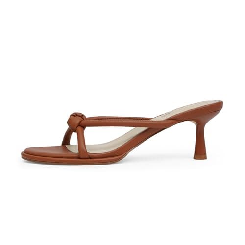 Easyfox Brown Bow Heels for Women Rounded Open Toe Bow Heels Mules Slip on Sandals Womens Size 9 - Thumbnail 4