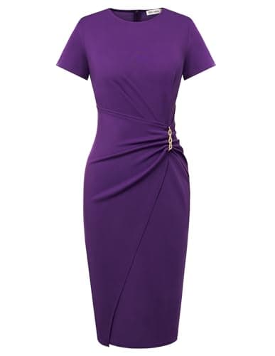 GRACE KARIN Women's 2026 Summer Short Sleeve Work Dress Elegant Business Pencil Dress Crew Neck Formal Outfits Purple XL - Image 1