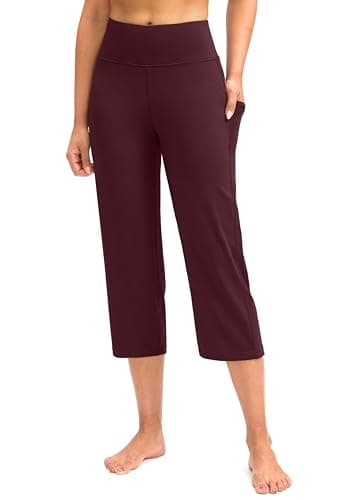 G Gradual Capri Pants for Women High Waist Workout Yoga Pants with Pockets Tummy Control Leggings Crop Straight(Wine,XXL) - Image 1