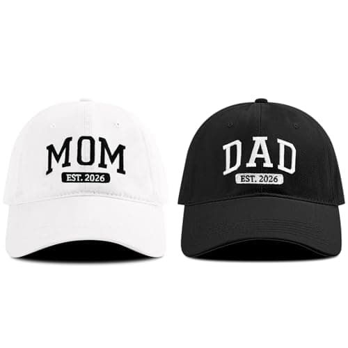 FUIPET Mom and Dad Hats for New Parents Gifts for Couples, Adjustable Embroidered Baseball Caps for Mom and Dad Gifts