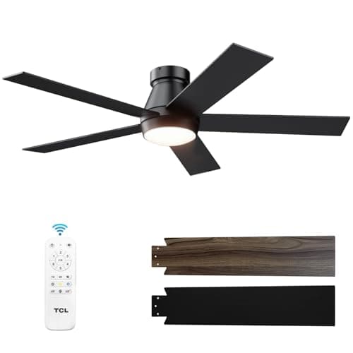 TCL 52" Ceiling Fan with Lights, Black Flush Mount Ceiling Fans with Remote Control, 6 Speeds DC Reversible, Dimmable, Noiseless, Low Profile Ceiling Fans for Bedroom - Image 1