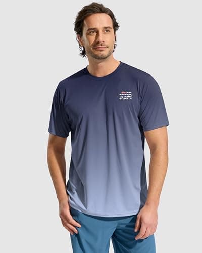 Pudolla Men's Fishing Swim Shirts Short Sleeve Sun Protection UV UPF 50+ SPF T-Shirt(Gradient_Blue_Fish XL) - Thumbnail 2