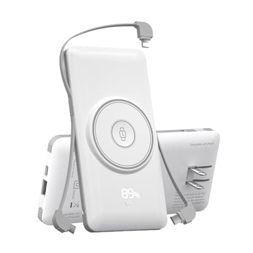 Magnetic 10000mAh Portable Charger for iWatch & iPhone, 22.5W USB C Fast Charging Wireless Power Bank Built-in Cables and Wall Plug, External Travel Battery Pack Compatible with iOS Android Devices