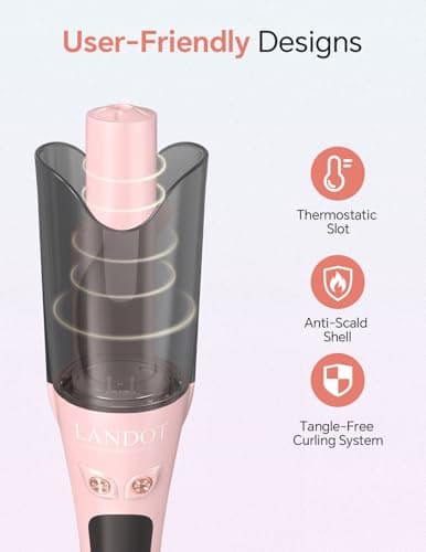 LANDOT Automatic Curling Iron 1-inch,Easy-to-Use Self Curling Wand with Auto Rotation, Anti-Tangle Technology for Beginners, Ideal Gift for Girls & Teens - Charming Pink - Thumbnail 6