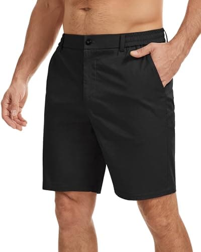 Ntrlv Men's Cotton Stretch Chino Shorts Elastic Waist Drawstring Casual Lightweight Summer Beach Short(XL Black) - Image 1