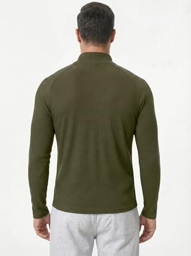 JMIERR Mens 1/4 Zip Pullover Slim Fit Ribbed Athletic Running Muscle Shirts Breathable Stretch Flexible Pullover Long Sleeve T Shirt, Small, A Jungle Green - Thumbnail 4