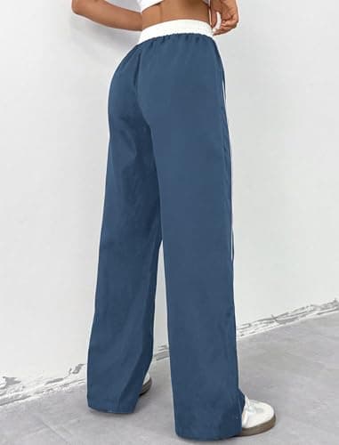 ZAFUL Womens Parachute Pants Y2K Wide Leg Cargo Sweatpants Drawstring Waist Jogger Pants with Pockets Blue XL - Thumbnail 2