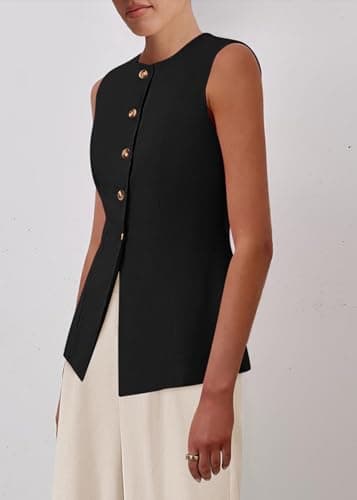 KIRUNDO Vest Tops for Women Trendy Dressy Business Casual Outfits 2026 Summer Sleeveless Fitted Blazer Work Suit Waistcoat(Black, XX-Large) - Thumbnail 5
