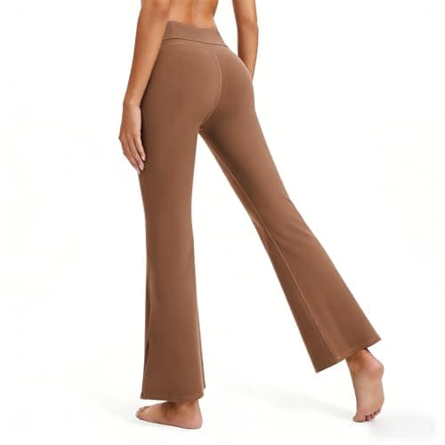 AMLEER Women's High Waist Full-Length Flare Leggings with Side Slit - Tummy Control Butt Lifting Gym Yoga Pants (Burgundy, X-Large) - Image 1