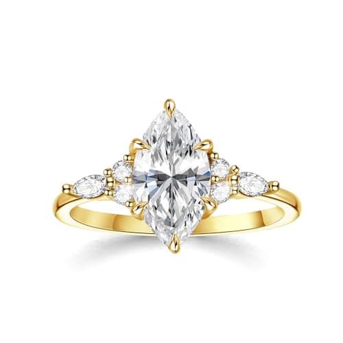 Fimewon 14K Gold Plated Rings for Women Dainty Marquise Ring Birthday Gifts for Mom Size 11 - Image 1