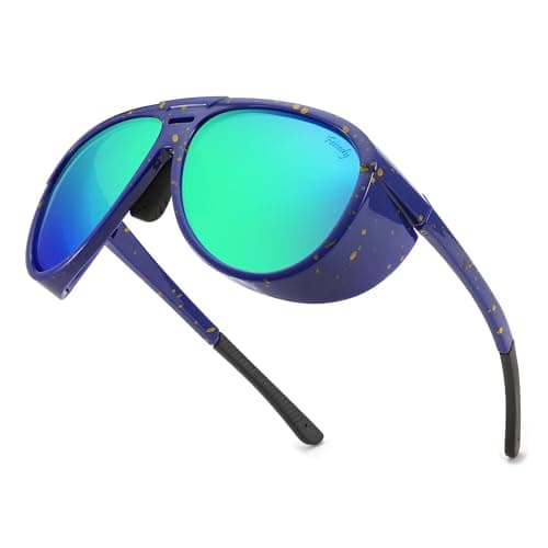 FEISEDY Polarized Aviator Sunglasses Men Women Oversized Round Steampunk Sunglasses Side Shield Goggles B0095 - Image 1