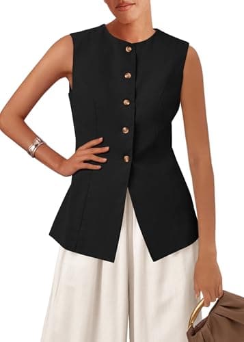 KIRUNDO Vest Tops for Women Trendy Dressy Business Casual Outfits 2026 Summer Sleeveless Fitted Blazer Work Suit Waistcoat(Black, XX-Large) - Image 1