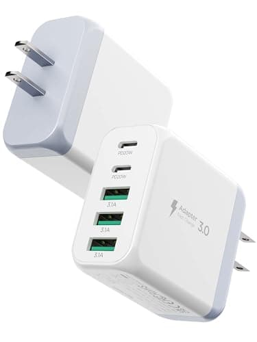 EIZLXQ USB C Charger Block,50W 5-Port Fast Wall Charger,Dual Type-C & USB-A Multiport Charging Cube for iPhone 17/16/15/14/13 Pro Max,iPad,Samsung Galaxy–2 Pack,White - Image 1