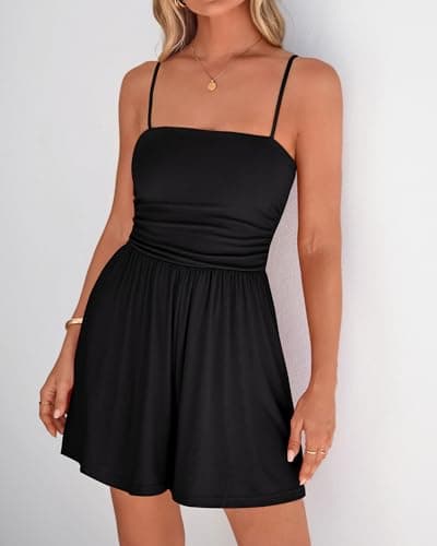 BTFBM Summer Rompers For Women 2026 Casual One Piece Spaghetti Strap Sleeveless Shorts Jumpsuit Beach Vacation Outfits(Black, Medium) - Thumbnail 2