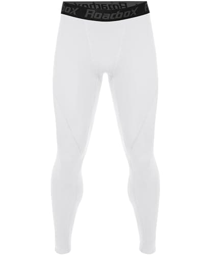 Roadbox Men’s Compression Pants Running Tights, Performance Sports Workout Leggings, Athletic Base Layer for Gym Basketball White - Image 1
