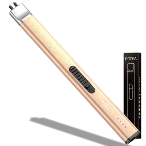 REIDEA Electric Lighter Gifts for Candle Lovers [Stocking Stuffers for Women & Men], Retractable Top Windproof Flameless USB Rechargeable Arc Safe for Adults, R1 Flat, Champagne Gold - Image 1