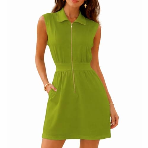 materasu Women Sleeveless Zip Front Casual Dress with Pocket High Waist Lightweight Summer Dress - Image 1