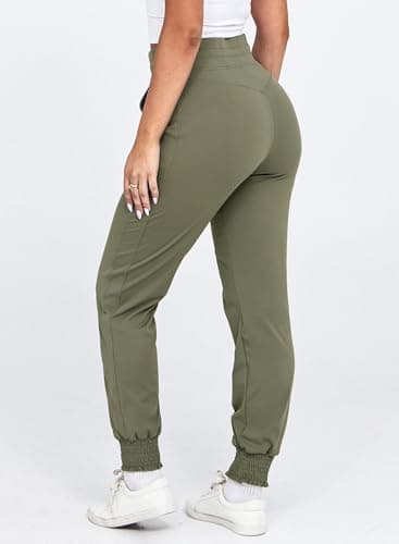 Dokotoo Women's Pants High Waisted Drawstring Joggers Pants Elasticity Casual Flowy Pant Cuffed Plain Jogging Spirng Summer Outfits Workout Lounge Sweatpants Green Large - Thumbnail 5