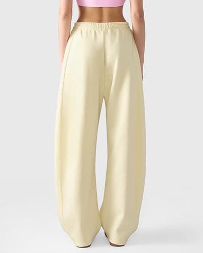 MOOSLOVER Women Barrel Sweatpants Drawstring Elastic Waist Wide Leg Pants Cotton Casual Lounge Sweat Pant(XL,Beige) - Thumbnail 2