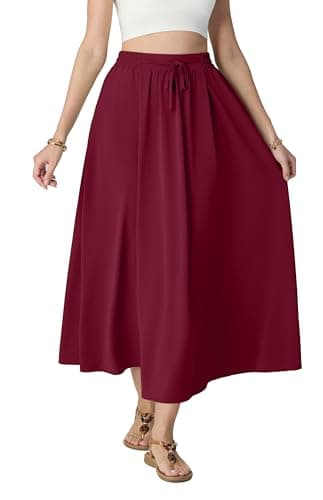 HiMONE Womens Summer Long Chiffon Skirt Elegant High Waist Flowy A-Line Maxi Silk Skirts for Cocktail Party Wedding Light Wine L - Image 1
