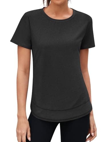 3rd hill Womens Workout Tops Short Sleeve Crewneck Sports Yoga Running Shirts Quick Dry Outfits Black M - Thumbnail 2