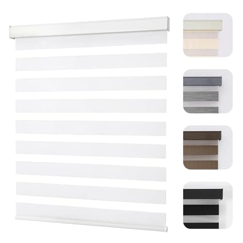 Joydeco Cordless Zebra Blinds for Windows, Dual Layer Light Control Window Blinds with Light-Proof Aluminum Cover, Free-Stop Roller Shades for Home & Office (White,39" W x 75" H)