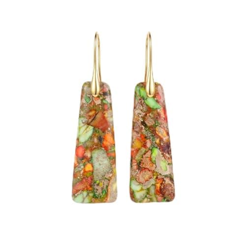 LumaBria Boho Natural Stone Dangle Earrings for Women, Lightweight Statement Drop Earrings, Handmade Gemstone Earrings for Daily Wear, Parties and Gif (Green Multicolor) - Image 1