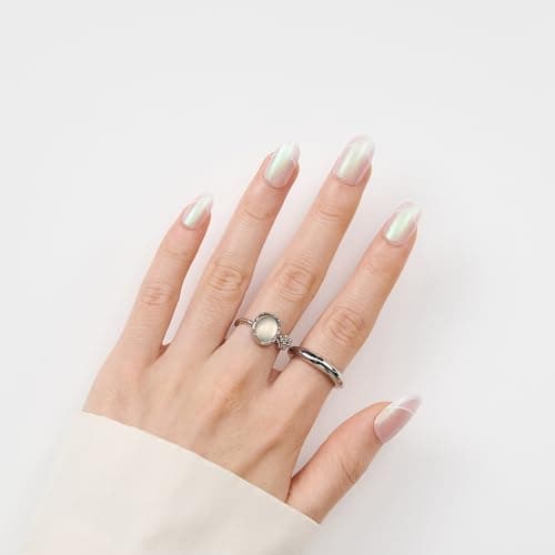 Short French Tip Press On Nails - Round Glitter Glamorous Shimmering Nails For Women, Ideal For Fashion Shoots, Holiday Looks, Or Special Ceremonies, 24 Nails in 12 Sizes - Thumbnail 3