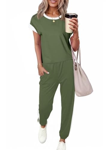 Dokotoo Lounge Sets for Women Two Piece Outfits Sweatsuit Colorblock Comfy Loungewear Jogger Shirt Spring Clothes Sweatpants Tracksuit Travel Clothing - Image 1