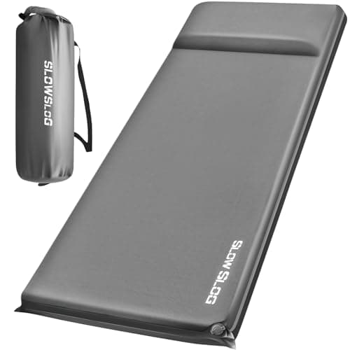 Slow Slog 4in Foam Camping Mattress with Built-in Pillow, Self-Inflating Single Sleeping Pad Includes Pump Sack, All-Season Portable Pad for Camping and Backpacking, Gray - Image 1
