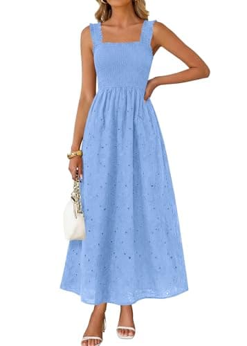 KIRUNDO Summer Lace Dress Vacation Outfits for Women 2026 Wedding Guest Dresses Maxi Beach Boho Sleeveless Cotton Sundress (Light Blue, Small) - Image 1